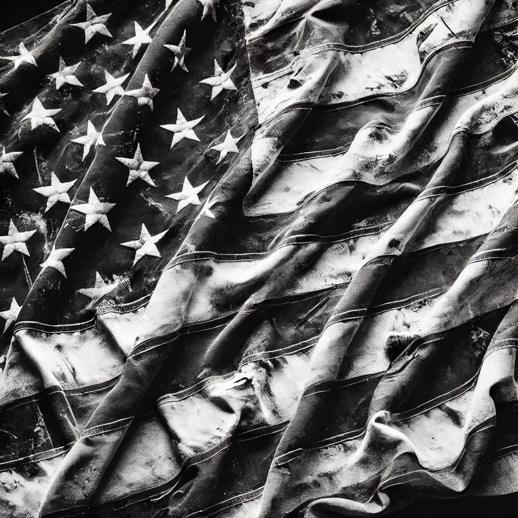 The American Flag in black and white.